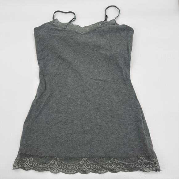 EXPRESS Lace Trim Bra Cami Tank Top Size M Dark Grey Stretch Romantic Preppy Y2K - Picture 1 of 6